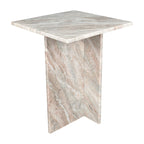 Table d'appoint à plateau en marbre – Base en T, pierre naturelle, hauteur 47 cm