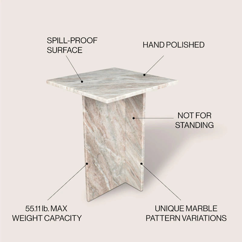 Table d'appoint à plateau en marbre – Base en T, pierre naturelle, hauteur 47 cm