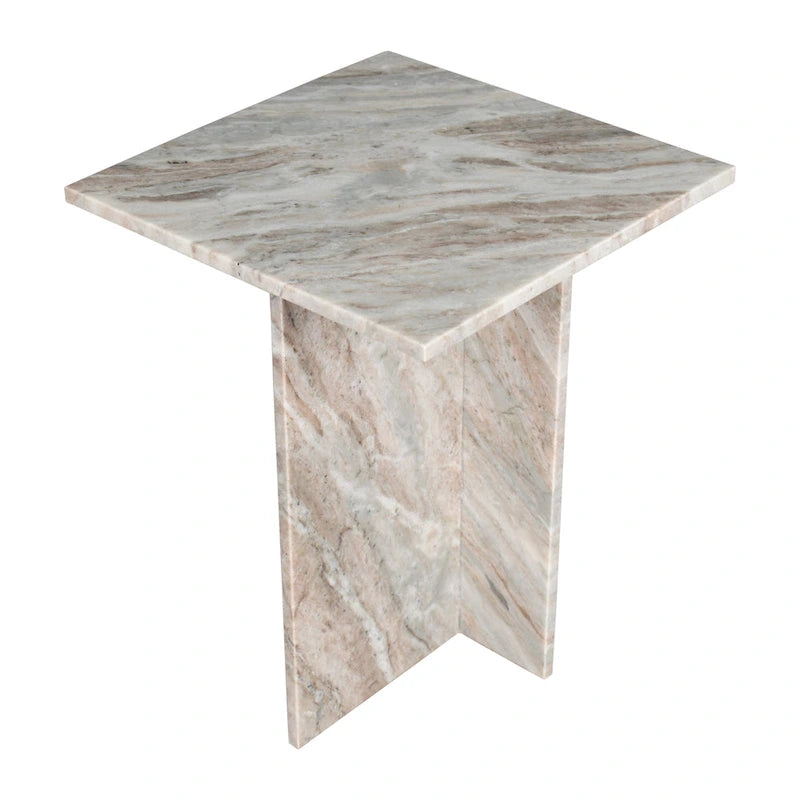 Table d'appoint à plateau en marbre – Base en T, pierre naturelle, hauteur 47 cm