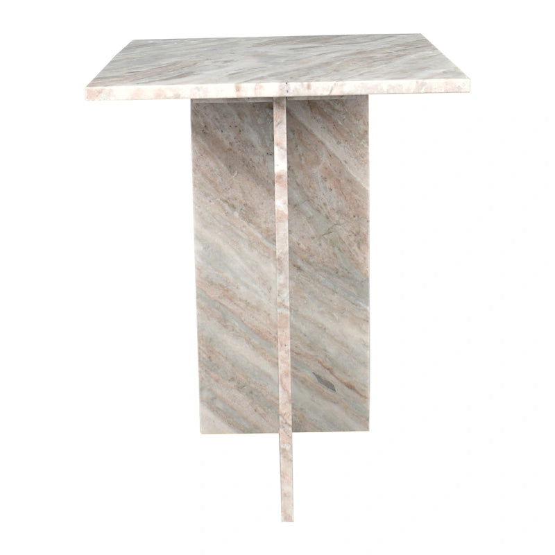 Table d'appoint à plateau en marbre – Base en T, pierre naturelle, hauteur 47 cm