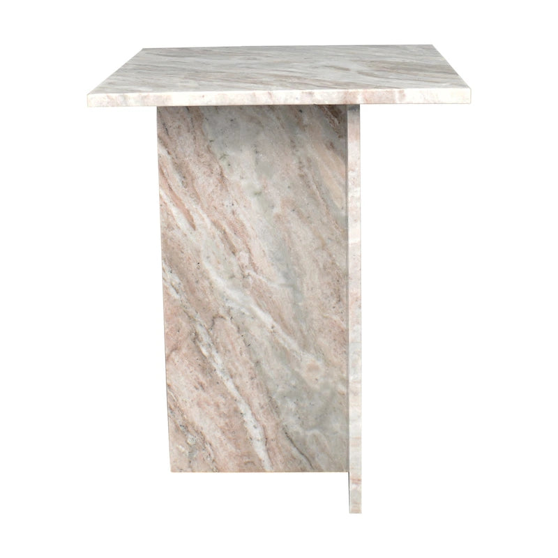 Table d'appoint à plateau en marbre – Base en T, pierre naturelle, hauteur 47 cm