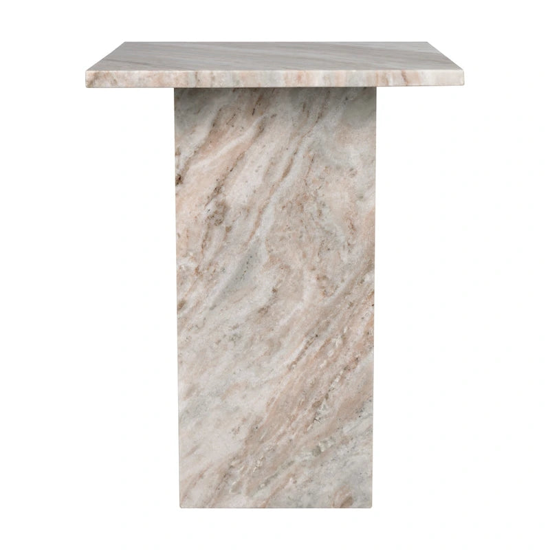 Table d'appoint à plateau en marbre – Base en T, pierre naturelle, hauteur 47 cm