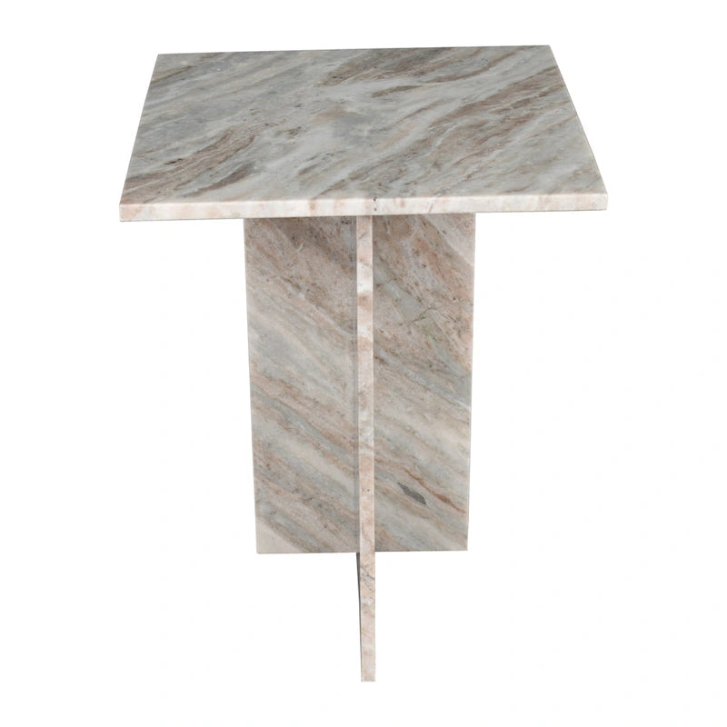 Table d'appoint à plateau en marbre – Base en T, pierre naturelle, hauteur 47 cm