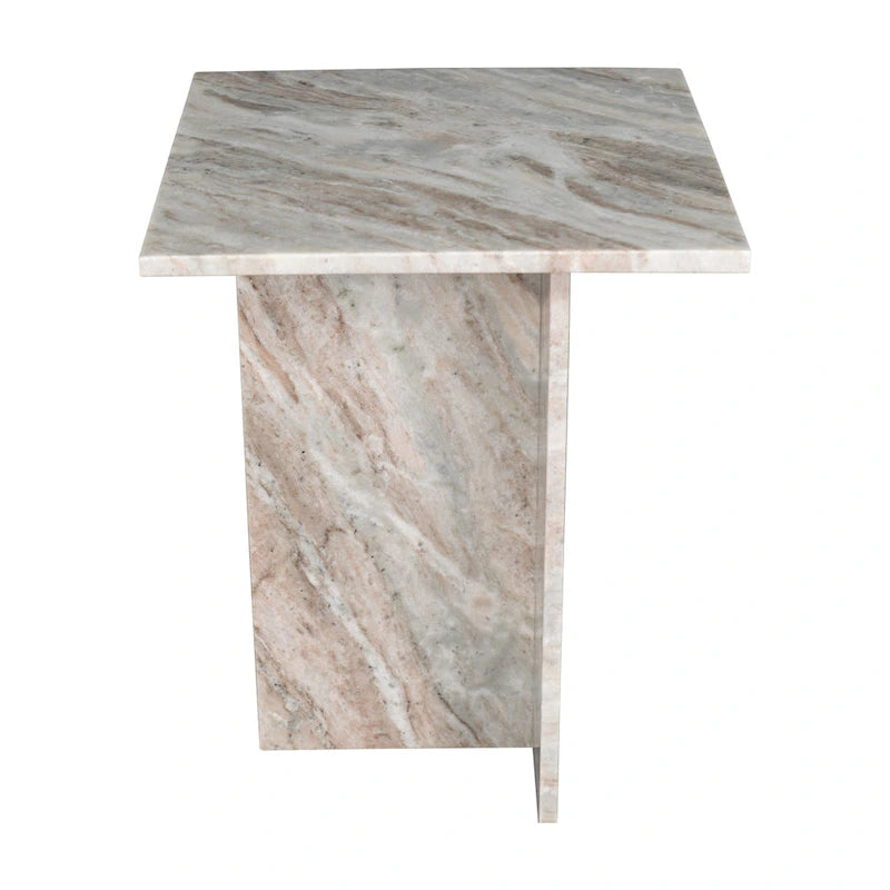 Table d'appoint à plateau en marbre – Base en T, pierre naturelle, hauteur 47 cm