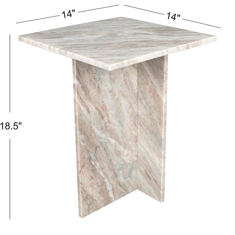 Table d'appoint à plateau en marbre – Base en T, pierre naturelle, hauteur 47 cm