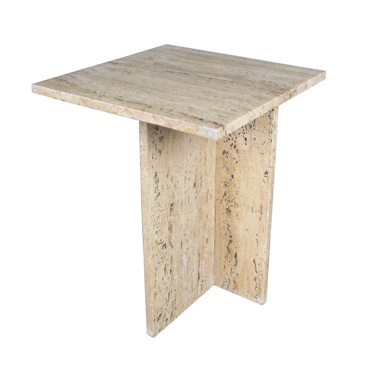 Table d'appoint à plateau en marbre – Base en T, pierre naturelle, hauteur 47 cm