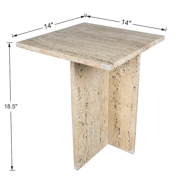 Table d'appoint à plateau en marbre – Base en T, pierre naturelle, hauteur 47 cm