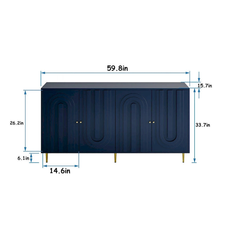 Armoire de rangement en bois à 4 portes avec étagères réglables