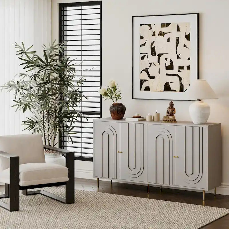 Armoire de rangement en bois à 4 portes avec étagères réglables