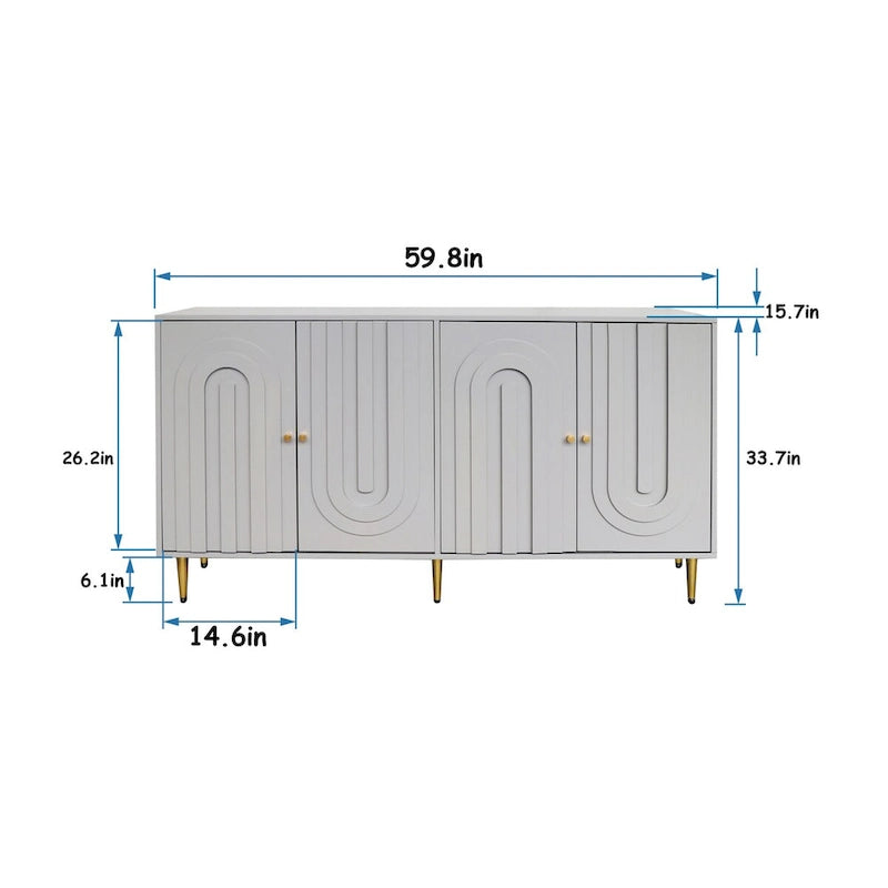Armoire de rangement en bois à 4 portes avec étagères réglables
