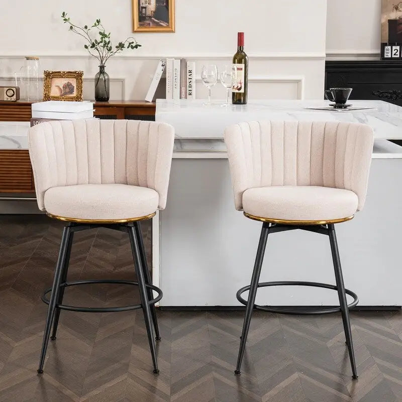 Lot de 2 tabourets de bar pivotants rembourrés avec dossier haut et pieds en métal