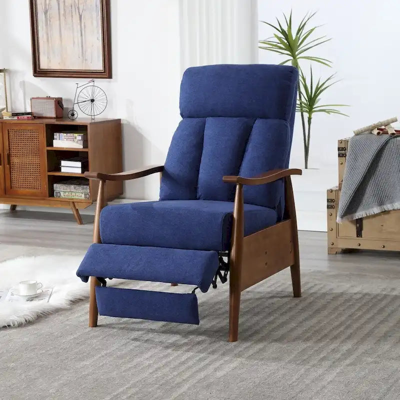 Fauteuil inclinable en tissu avec repose-pieds et pieds en bois