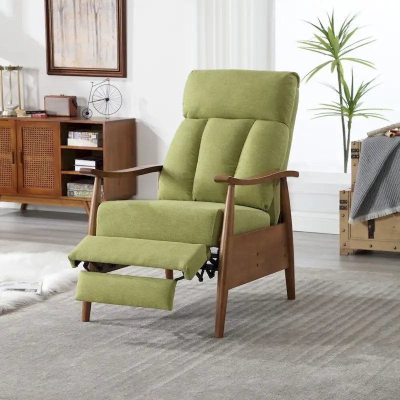Fauteuil inclinable en tissu avec repose-pieds et pieds en bois