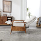 Fauteuil inclinable en tissu avec repose-pieds et pieds en bois