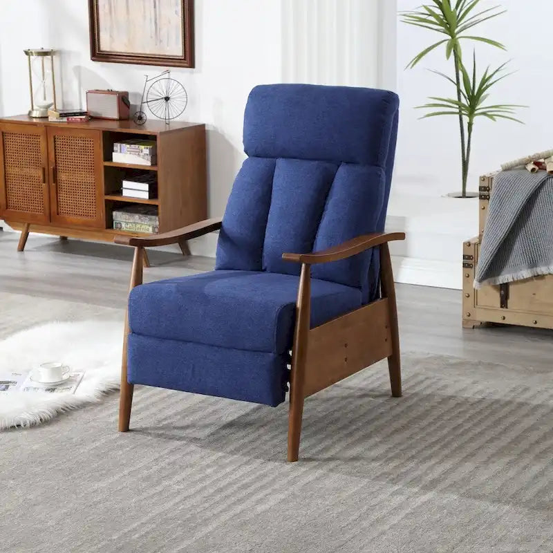 Fauteuil inclinable en tissu avec repose-pieds et pieds en bois