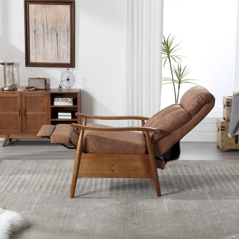 Fauteuil inclinable en tissu avec repose-pieds et pieds en bois