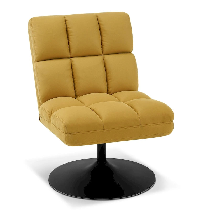 Fauteuil d'appoint pivotant à 360°, fauteuil de salon sans accoudoirs rembourré en tissu Leathaire, structure en acier