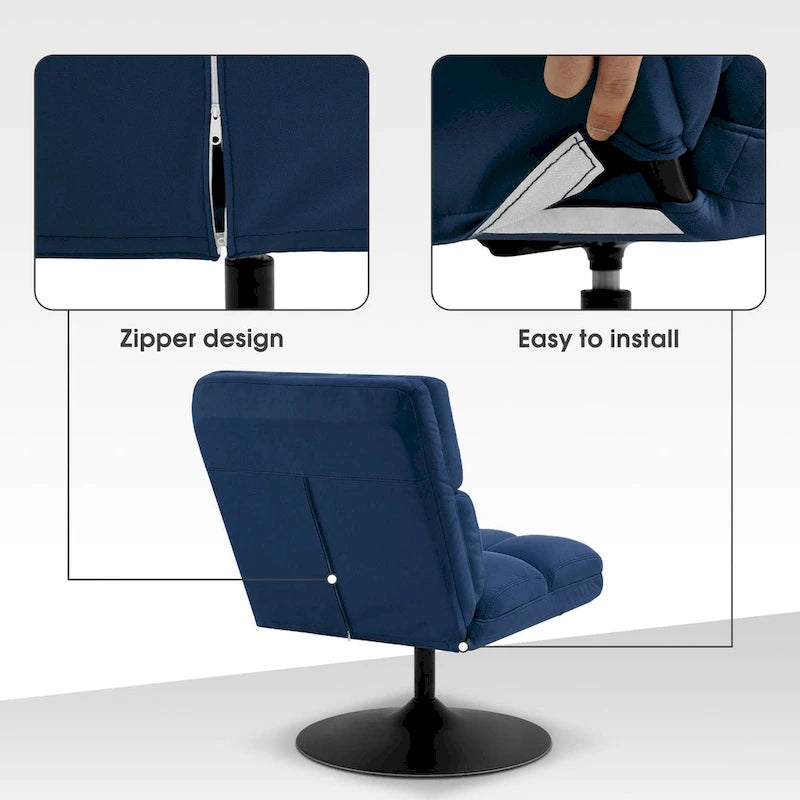 Fauteuil d'appoint pivotant à 360°, fauteuil de salon sans accoudoirs rembourré en tissu Leathaire, structure en acier
