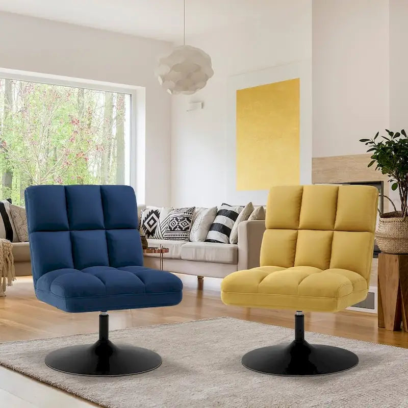 Fauteuil d'appoint pivotant à 360°, fauteuil de salon sans accoudoirs rembourré en tissu Leathaire, structure en acier