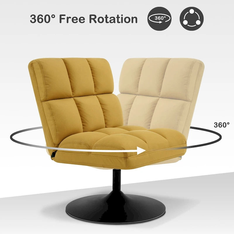 Fauteuil d'appoint pivotant à 360°, fauteuil de salon sans accoudoirs rembourré en tissu Leathaire, structure en acier