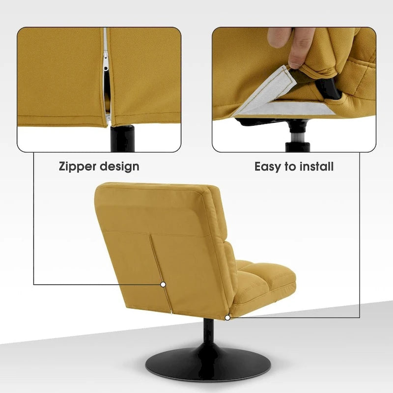 Fauteuil d'appoint pivotant à 360°, fauteuil de salon sans accoudoirs rembourré en tissu Leathaire, structure en acier