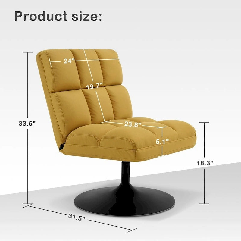Fauteuil d'appoint pivotant à 360°, fauteuil de salon sans accoudoirs rembourré en tissu Leathaire, structure en acier