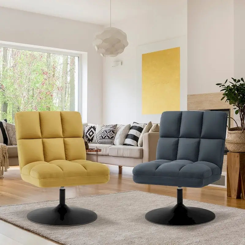 Fauteuil d'appoint pivotant à 360°, fauteuil de salon sans accoudoirs rembourré en tissu Leathaire, structure en acier
