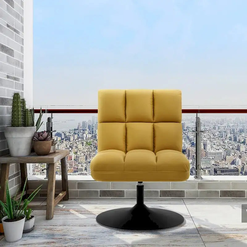 Fauteuil d'appoint pivotant à 360°, fauteuil de salon sans accoudoirs rembourré en tissu Leathaire, structure en acier