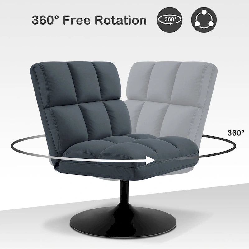 Fauteuil d'appoint pivotant à 360°, fauteuil de salon sans accoudoirs rembourré en tissu Leathaire, structure en acier
