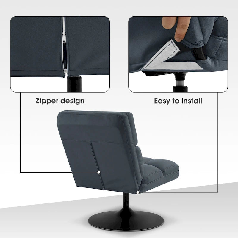 Fauteuil d'appoint pivotant à 360°, fauteuil de salon sans accoudoirs rembourré en tissu Leathaire, structure en acier