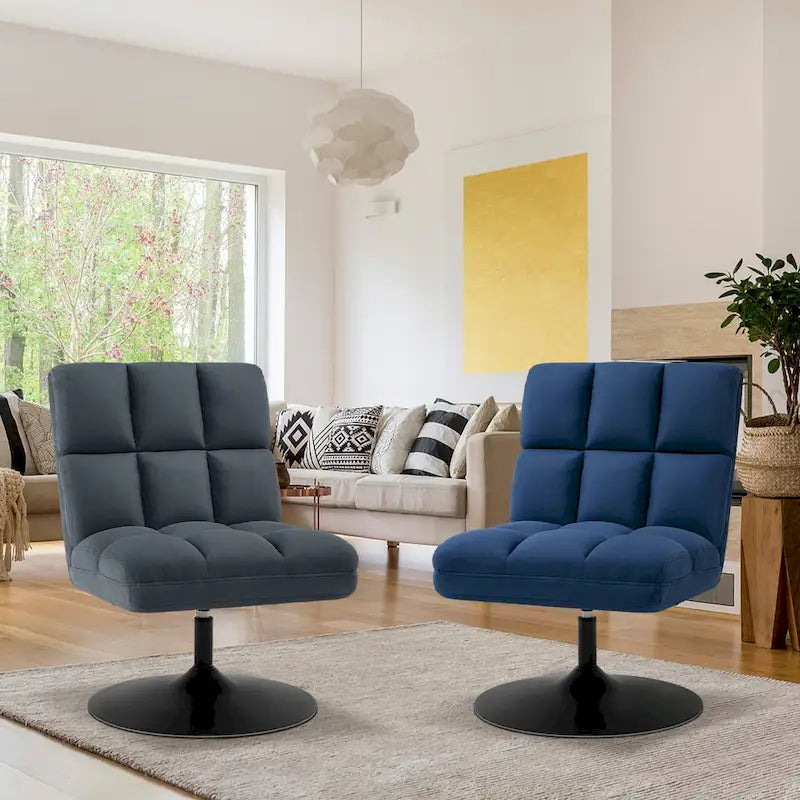 Fauteuil d'appoint pivotant à 360°, fauteuil de salon sans accoudoirs rembourré en tissu Leathaire, structure en acier