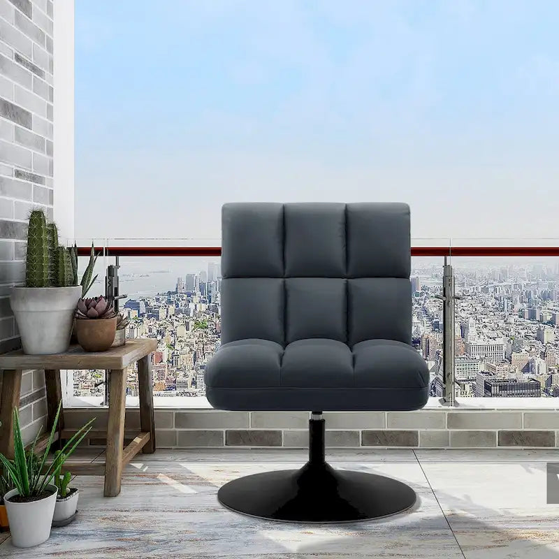 Fauteuil d'appoint pivotant à 360°, fauteuil de salon sans accoudoirs rembourré en tissu Leathaire, structure en acier