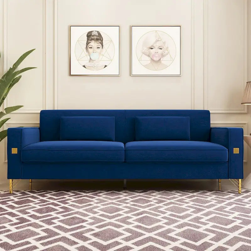 Canapé de causeuse en velours capitonné avec coussins lombaires — 85,63"P x 30,31"L x 30,51"H