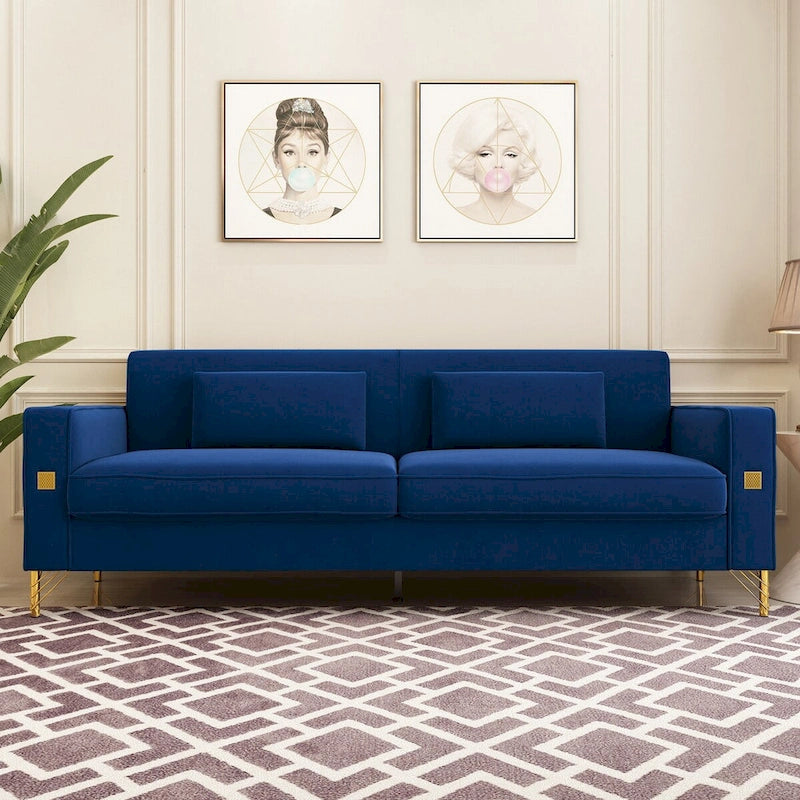 Canapé de causeuse en velours capitonné avec coussins lombaires — 85,63"P x 30,31"L x 30,51"H