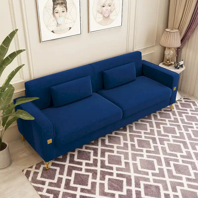 Canapé de causeuse en velours capitonné avec coussins lombaires — 85,63"P x 30,31"L x 30,51"H