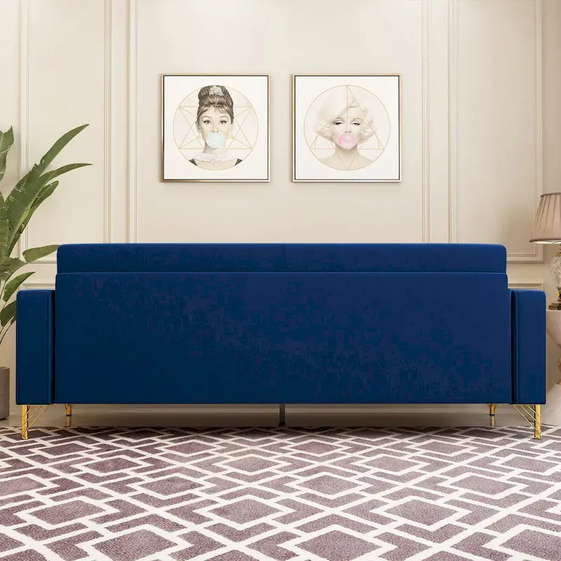Canapé de causeuse en velours capitonné avec coussins lombaires — 85,63"P x 30,31"L x 30,51"H