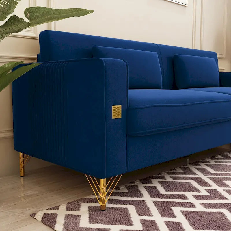 Canapé de causeuse en velours capitonné avec coussins lombaires — 85,63"P x 30,31"L x 30,51"H