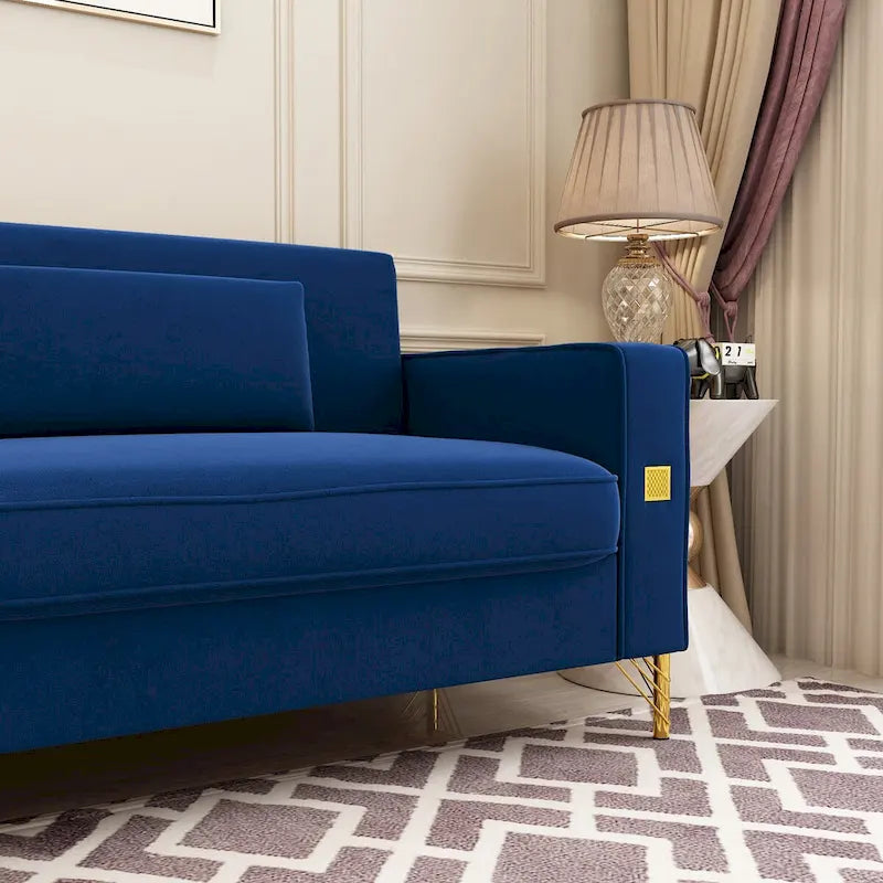 Canapé de causeuse en velours capitonné avec coussins lombaires — 85,63"P x 30,31"L x 30,51"H