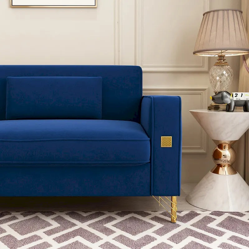 Canapé de causeuse en velours capitonné avec coussins lombaires — 85,63"P x 30,31"L x 30,51"H