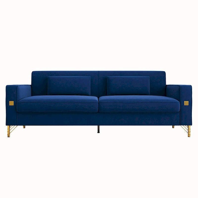 Canapé de causeuse en velours capitonné avec coussins lombaires — 85,63"P x 30,31"L x 30,51"H