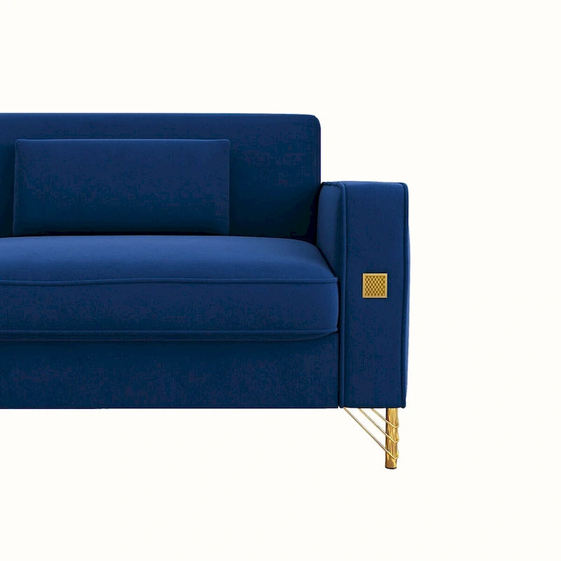 Canapé de causeuse en velours capitonné avec coussins lombaires — 85,63"P x 30,31"L x 30,51"H