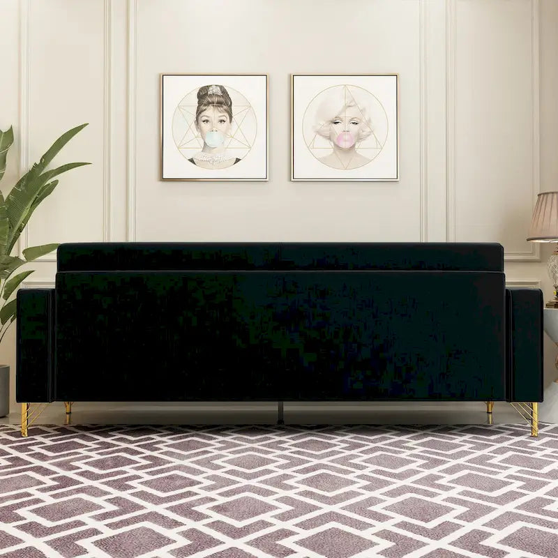Canapé de causeuse en velours capitonné avec coussins lombaires — 85,63"P x 30,31"L x 30,51"H