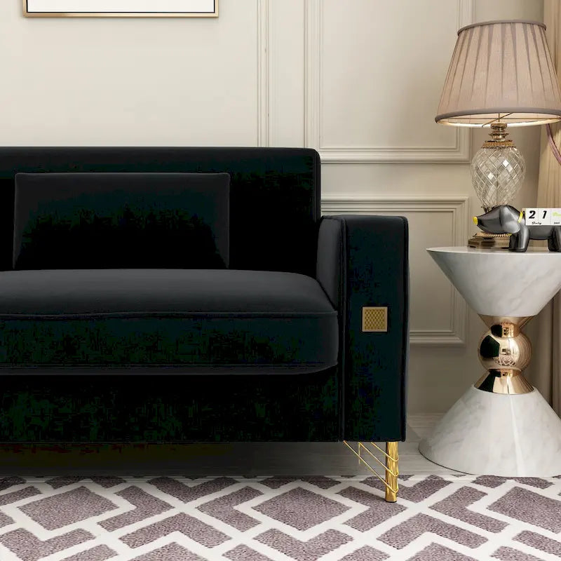 Canapé de causeuse en velours capitonné avec coussins lombaires — 85,63"P x 30,31"L x 30,51"H