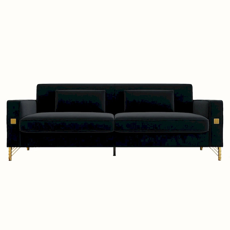 Canapé de causeuse en velours capitonné avec coussins lombaires — 85,63"P x 30,31"L x 30,51"H