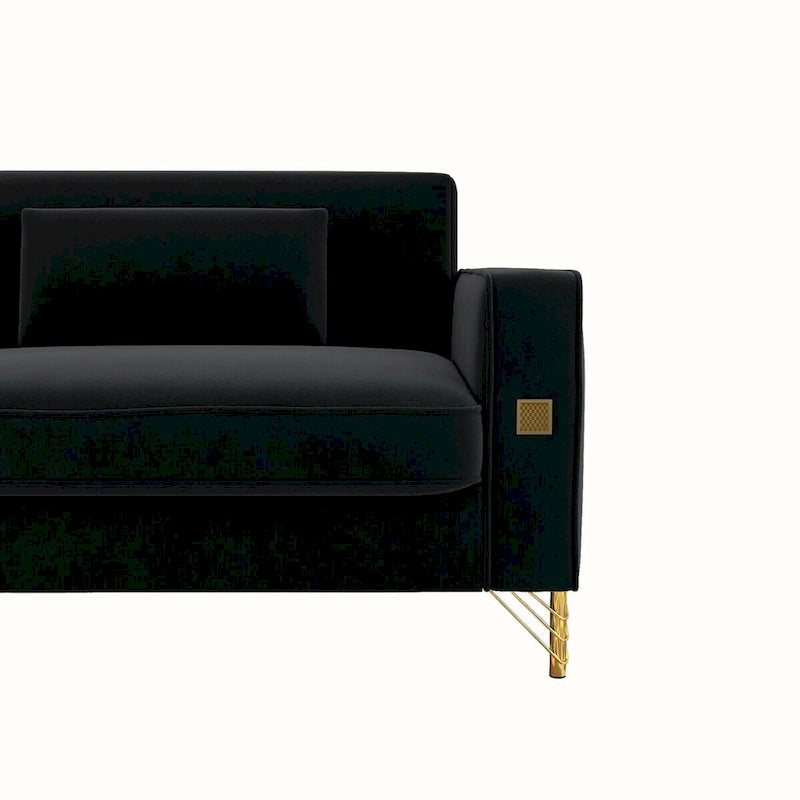 Canapé de causeuse en velours capitonné avec coussins lombaires — 85,63"P x 30,31"L x 30,51"H