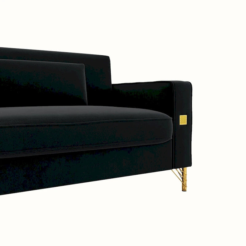 Canapé de causeuse en velours capitonné avec coussins lombaires — 85,63"P x 30,31"L x 30,51"H