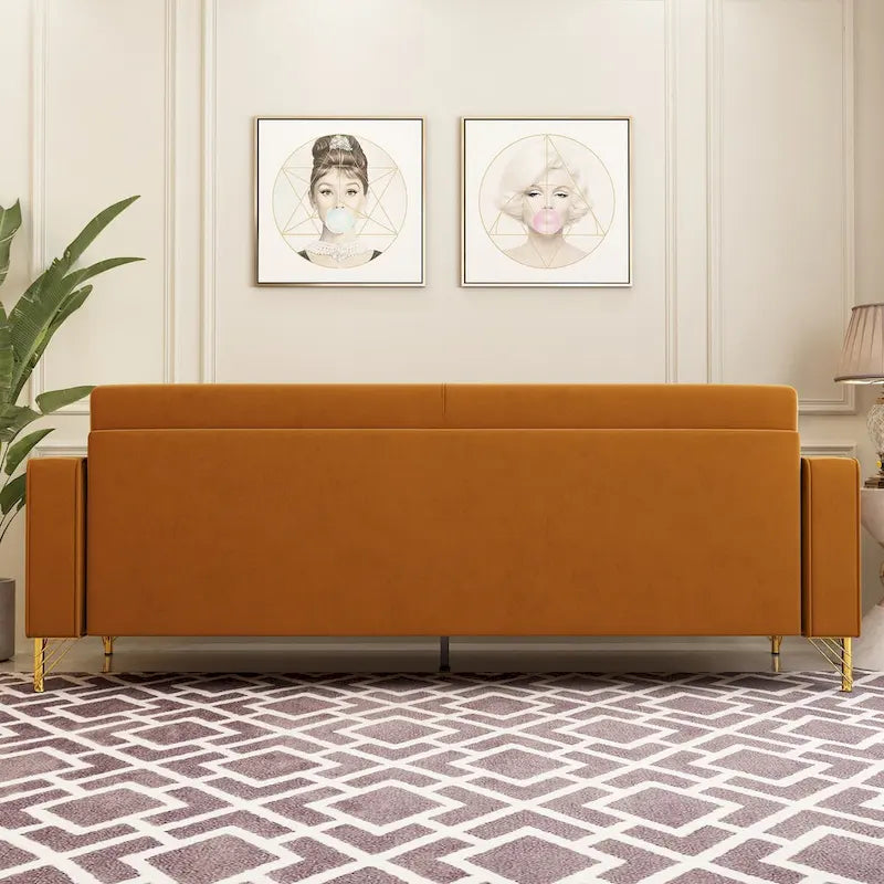 Canapé de causeuse en velours capitonné avec coussins lombaires — 85,63"P x 30,31"L x 30,51"H