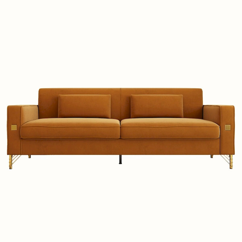 Canapé de causeuse en velours capitonné avec coussins lombaires — 85,63"P x 30,31"L x 30,51"H