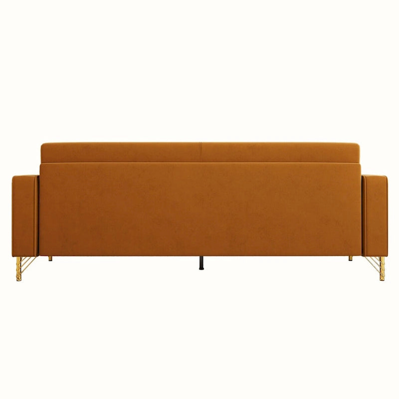 Canapé de causeuse en velours capitonné avec coussins lombaires — 85,63"P x 30,31"L x 30,51"H