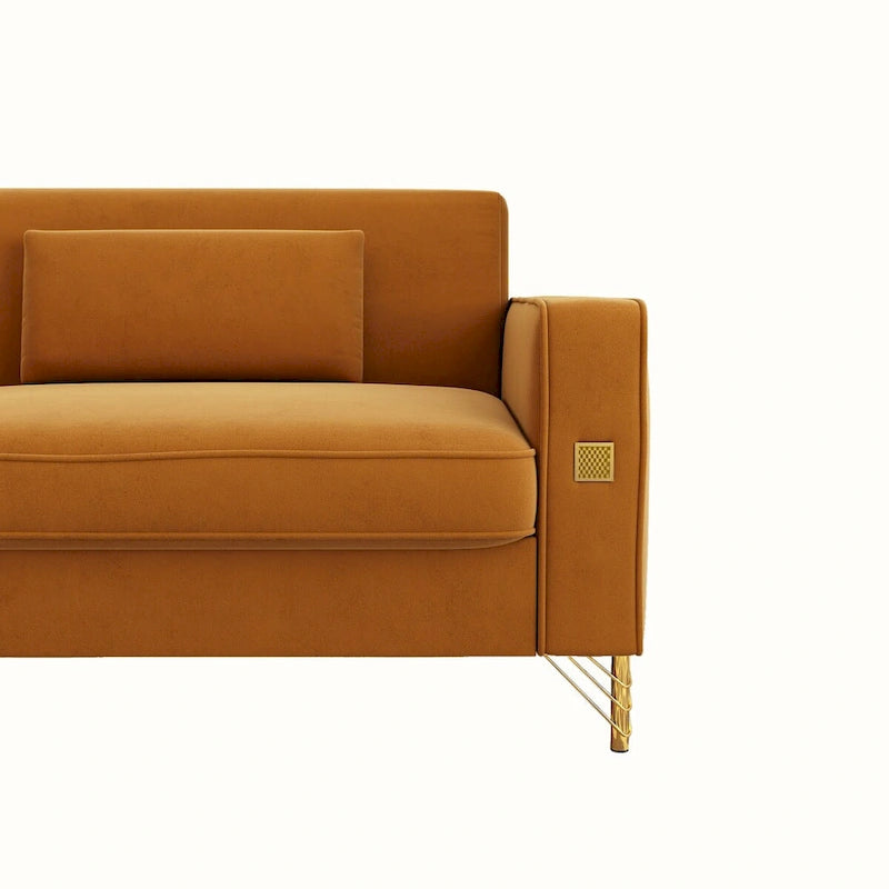 Canapé de causeuse en velours capitonné avec coussins lombaires — 85,63"P x 30,31"L x 30,51"H